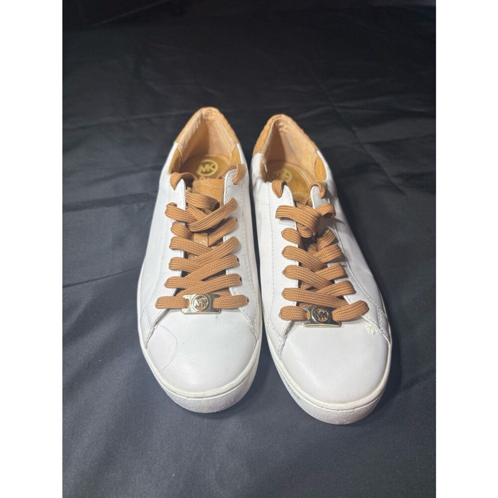 Michael Kors White Leather Sneakers with Tan Accents EPC Size 5.5